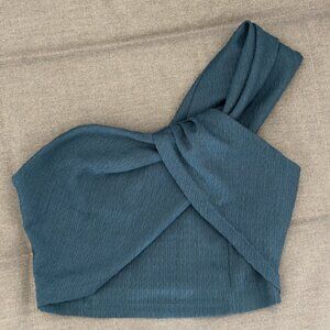 One Shoulder Elegant Teal Blue Crop Top